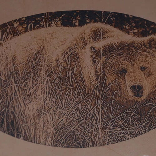 leather engraved bear